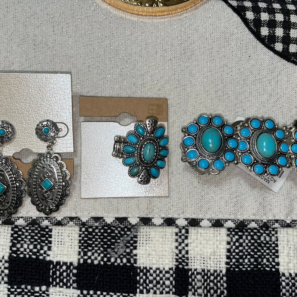 Matching earrings, ring and bracelet